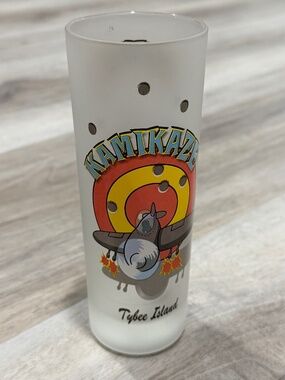 Tybee Island Kamikaze Frosted Tall Shot Glass Shooter Cartoon Airplane